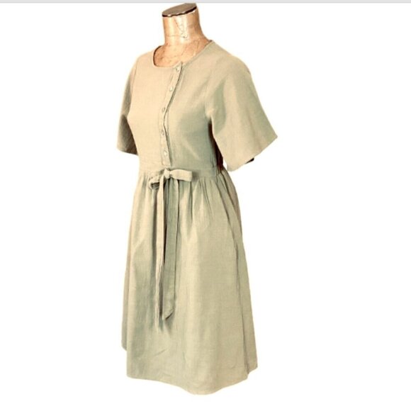 Polagram Cotton Dress Button Top A-Line Minimalist Sz M Khaki-Beige 295A - Picture 5 of 10